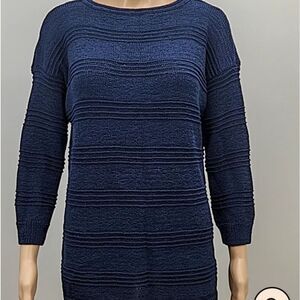 American Living Boat Neck Women's Sweater Navy M Cotton Blend Knitted 3/4 Sleeve